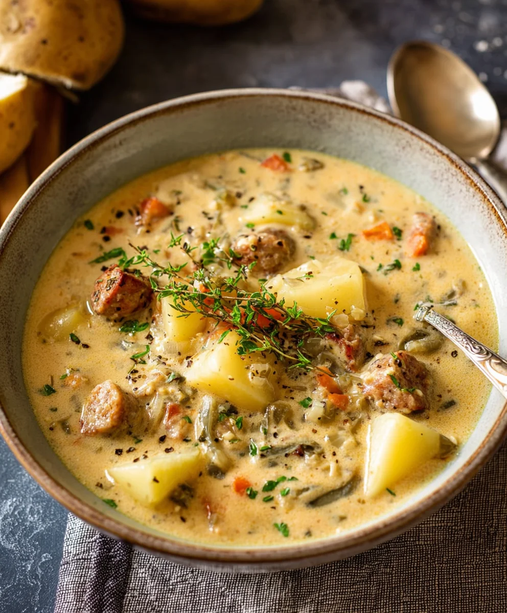 Hearty Beef Sausage Potato Chowder Recipe- Easy Dinner