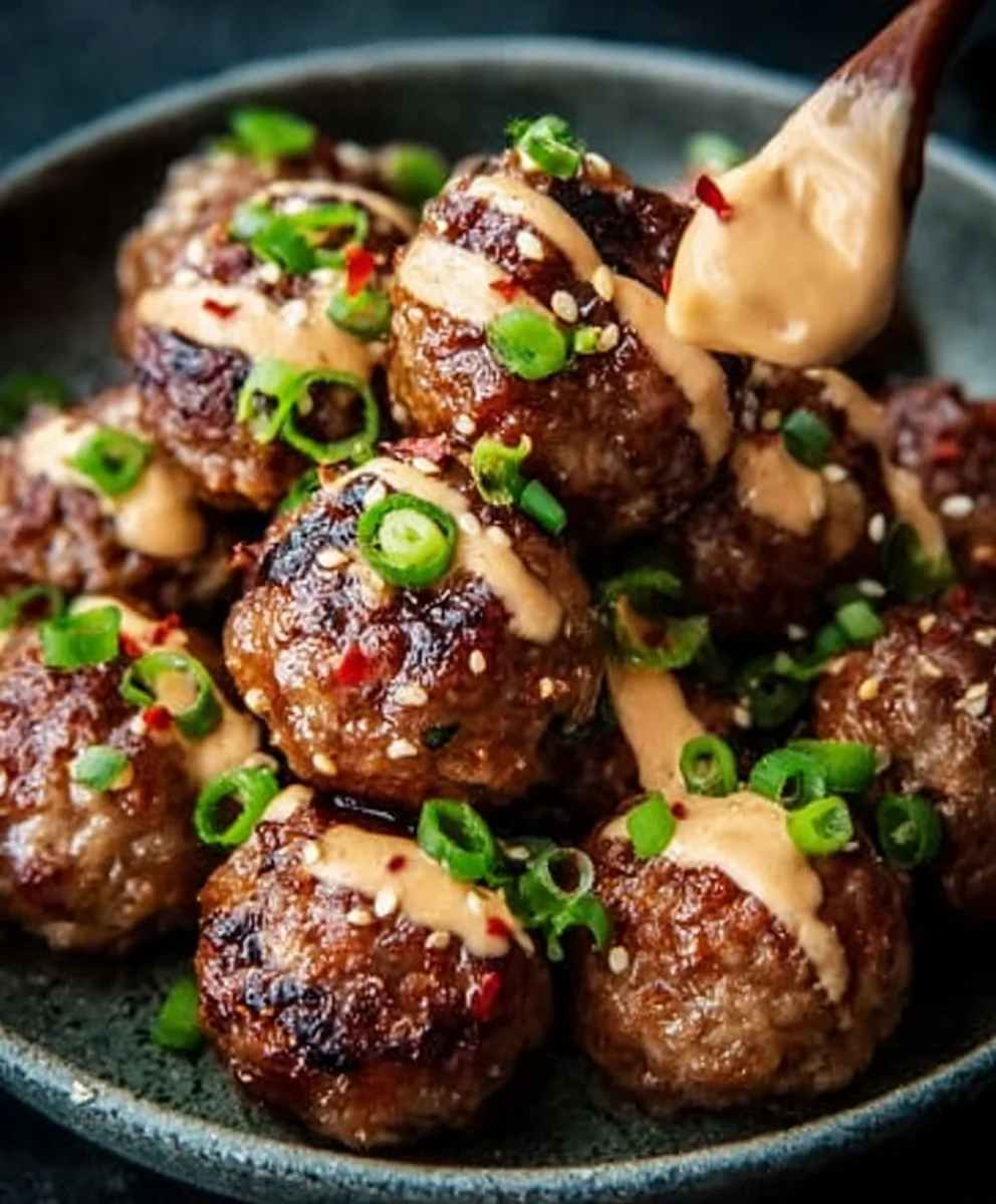 Korean BBQ Beef Meatballs Spicy Mayo Dip Easy Recipe