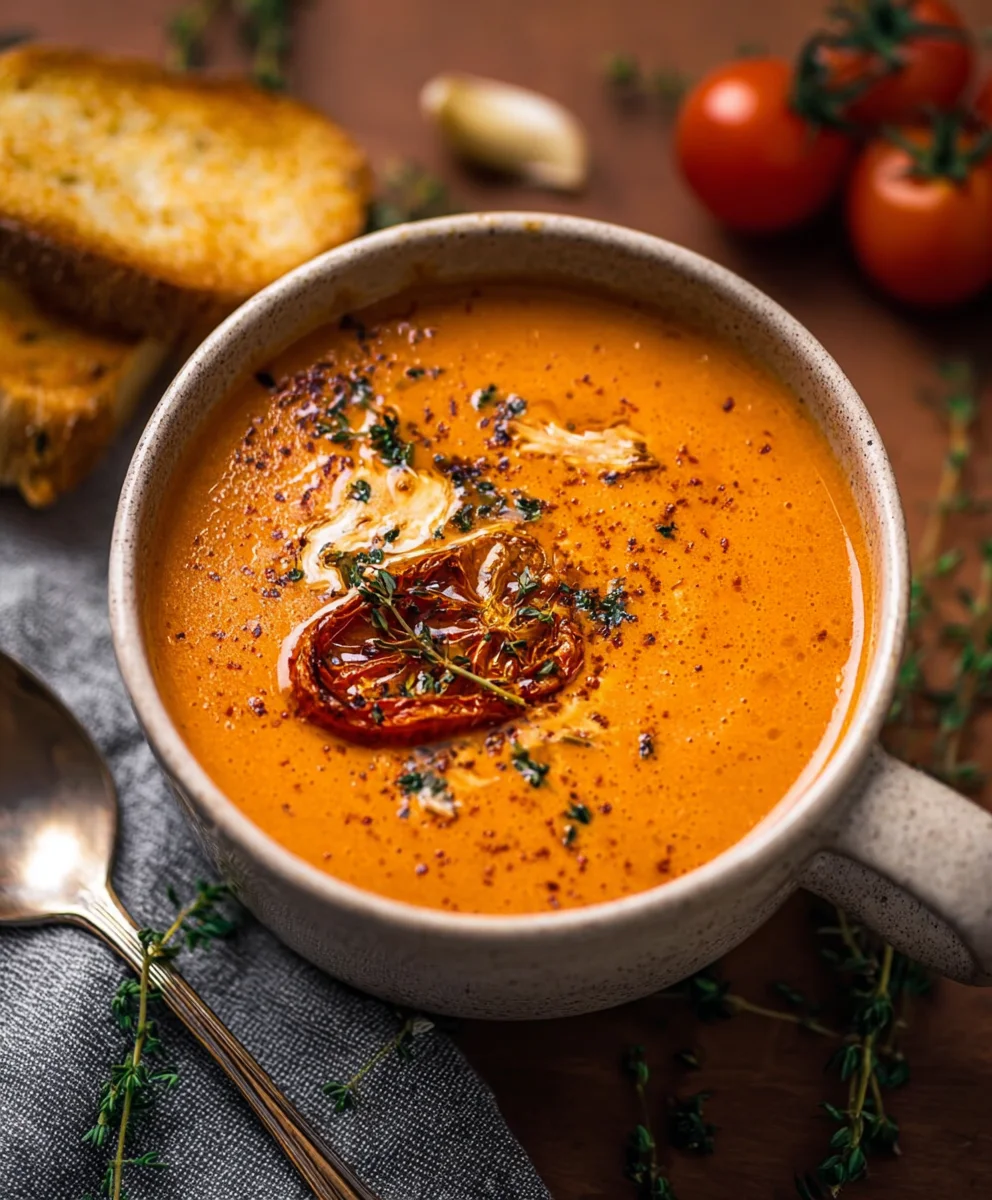 Creamy Roasted Garlic Tomato Soup-Easy Comfort Food