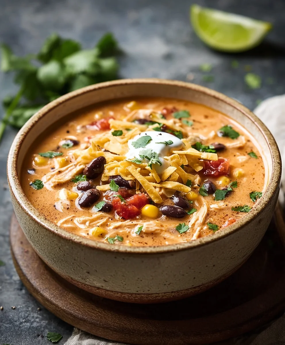 Creamy Chicken Enchilada Soup- Easy & Delicious