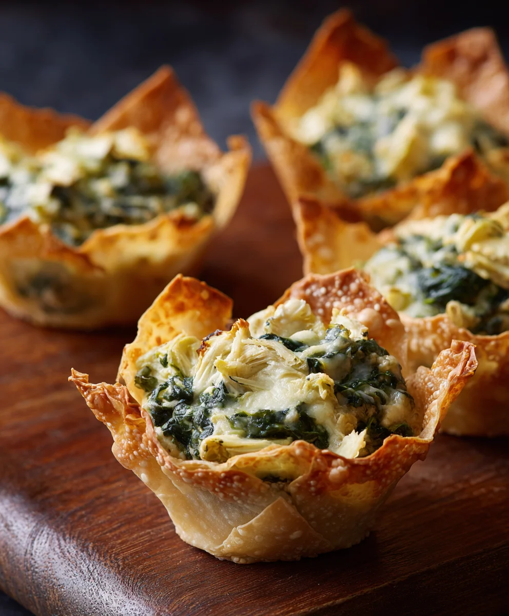 Spinach Artichoke Wonton Cups-Easy Appetizer Recipe