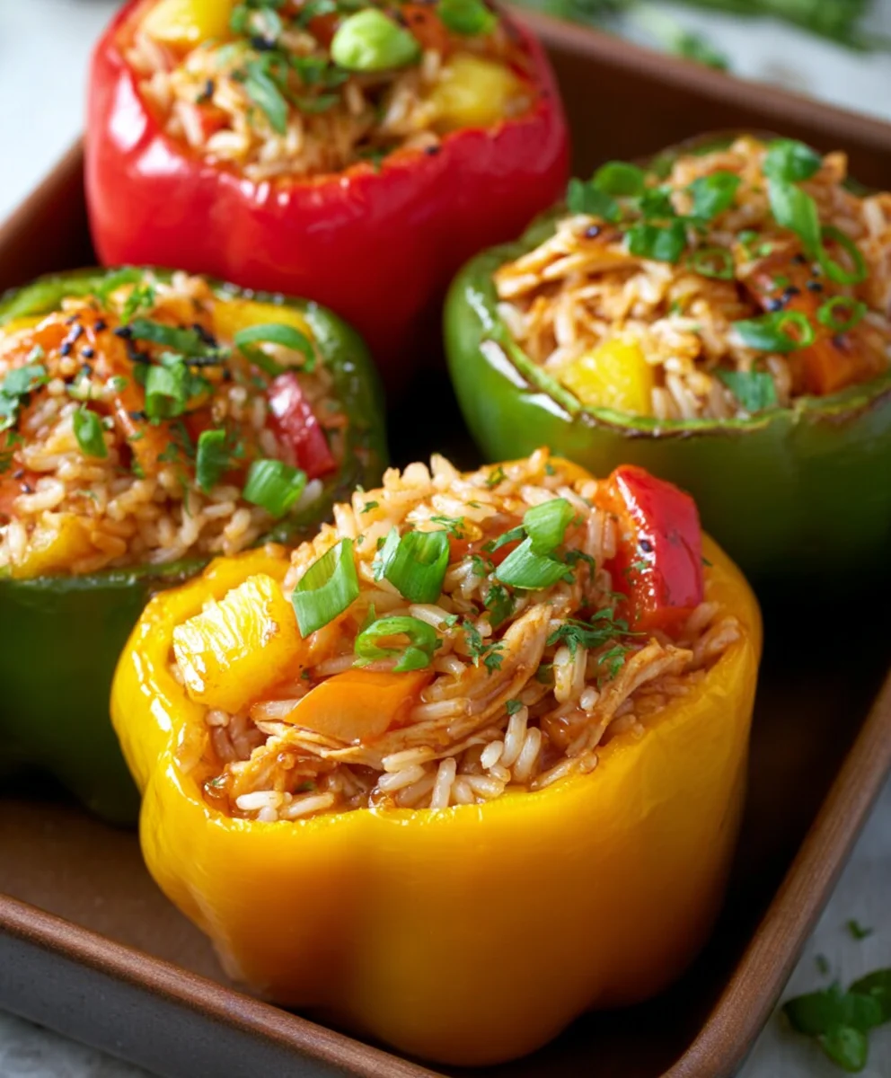 Teriyaki Pineapple Chicken Stuffed Peppers - Sweet Savory