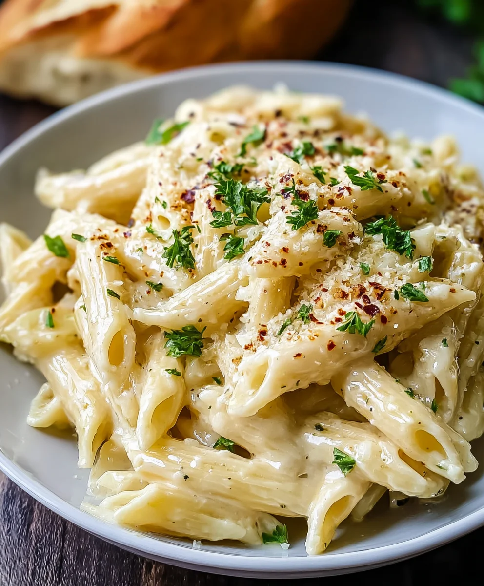 Easy Creamy Garlic Penne-Quick & Delicious Pasta