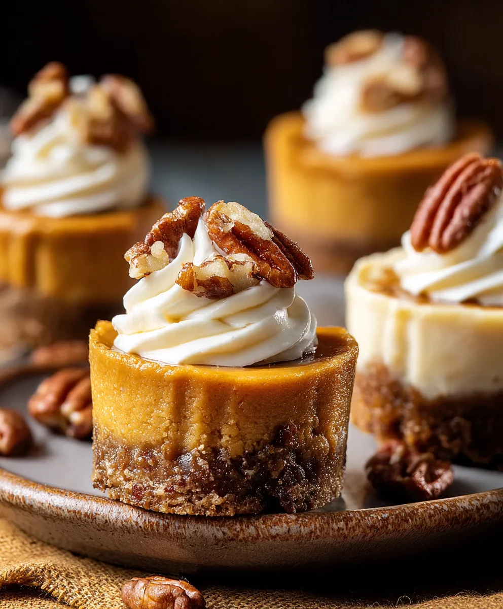 Pumpkin Pecan Mini Cheesecakes - Decadent Bites