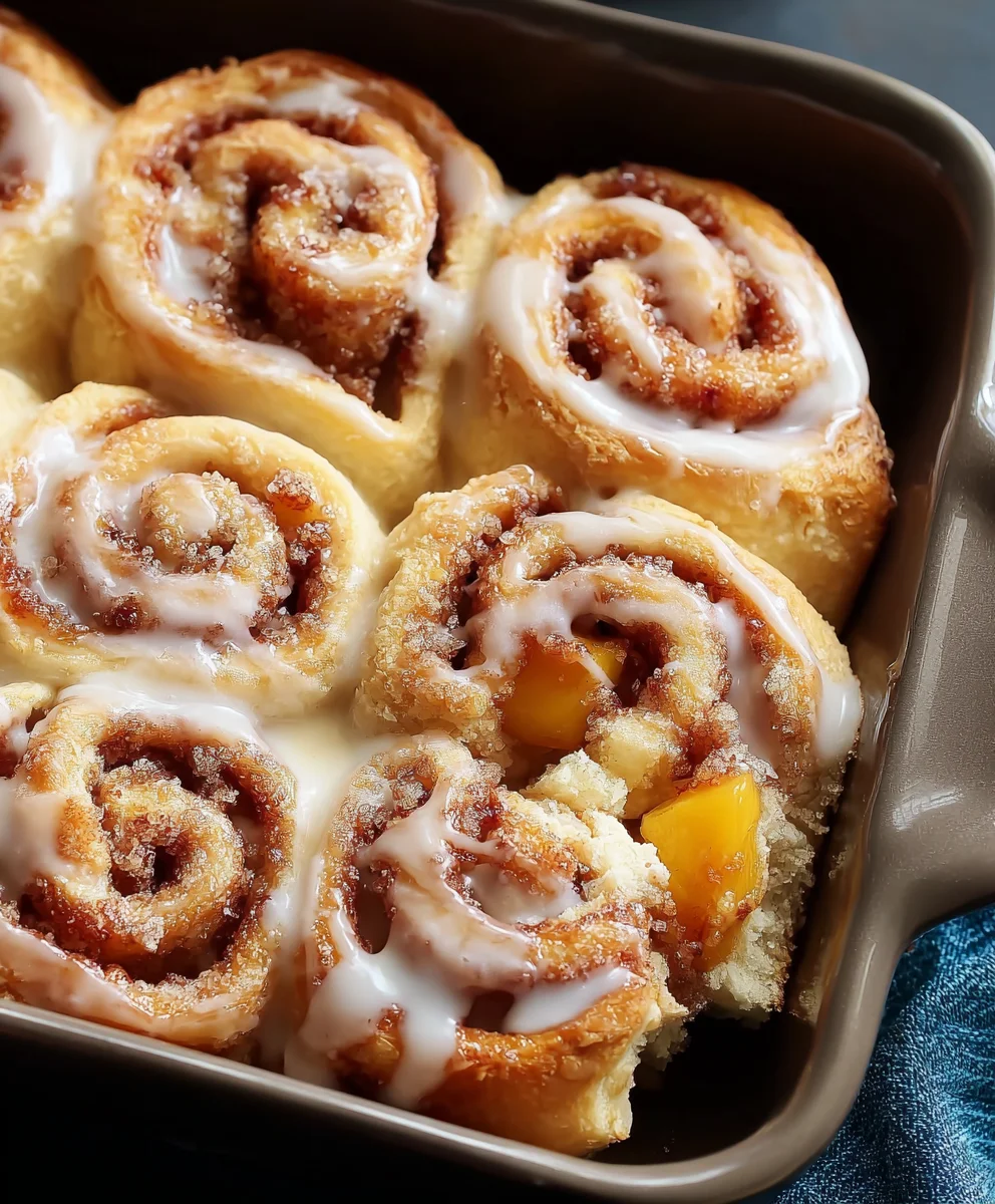 Peach Cobbler Cinnamon Rolls-Sweet Summer Treat