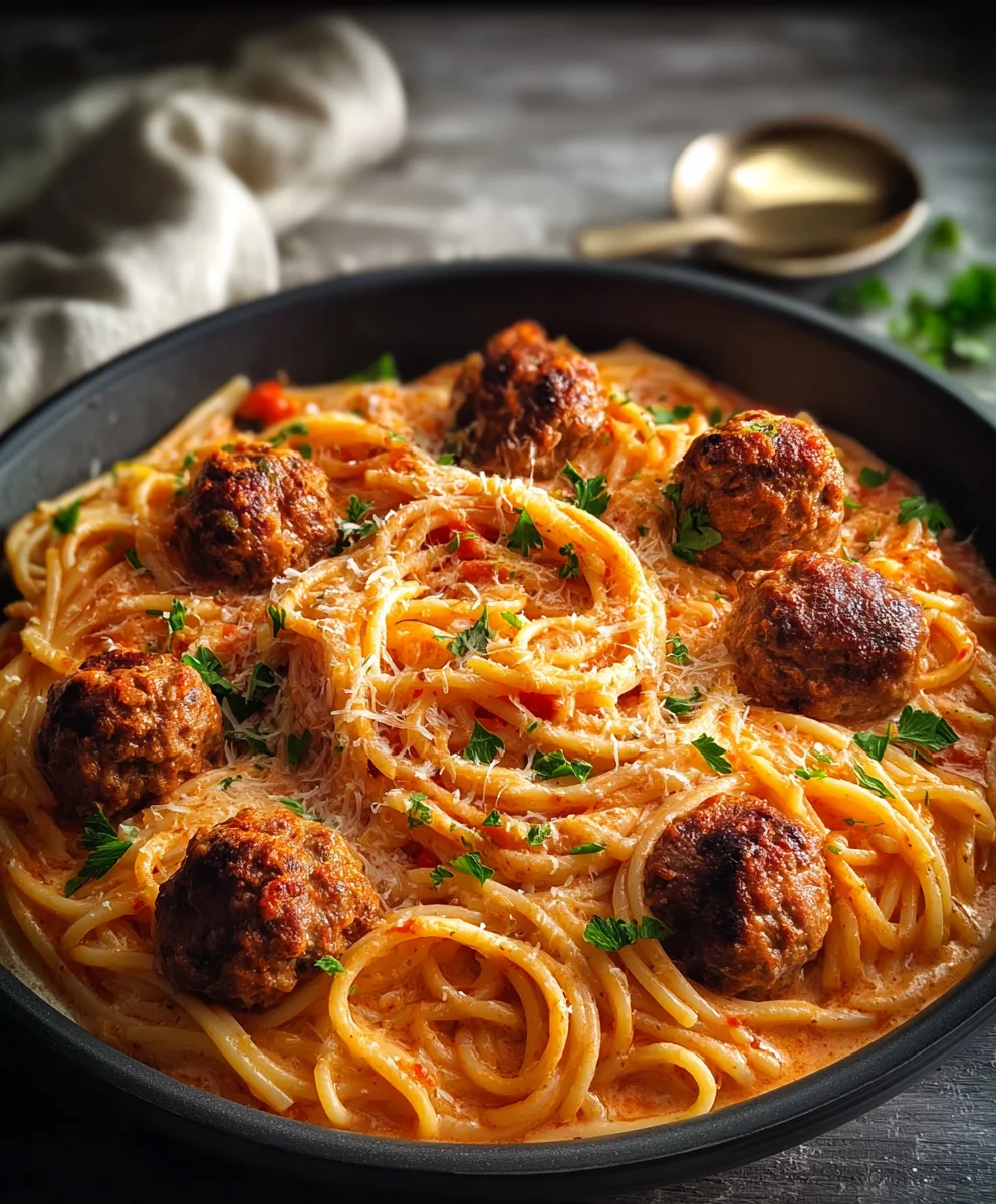 Creamy Beef Spaghetti & Meatballs - Easy Dinner