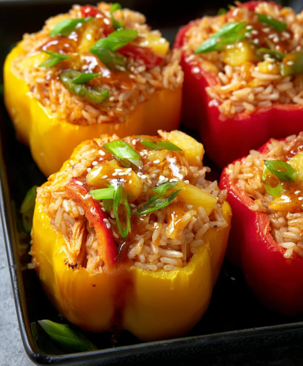 Teriyaki Pineapple Chicken Stuffed Peppers - Sweet Savory