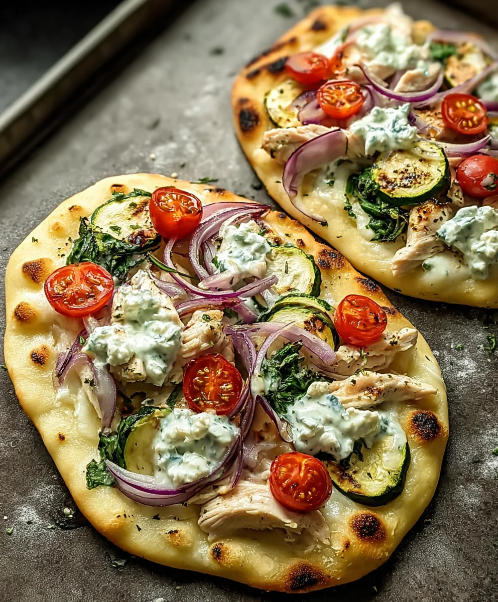 Tzatziki Chicken Naan Pizza-Easy Veggie Dinner