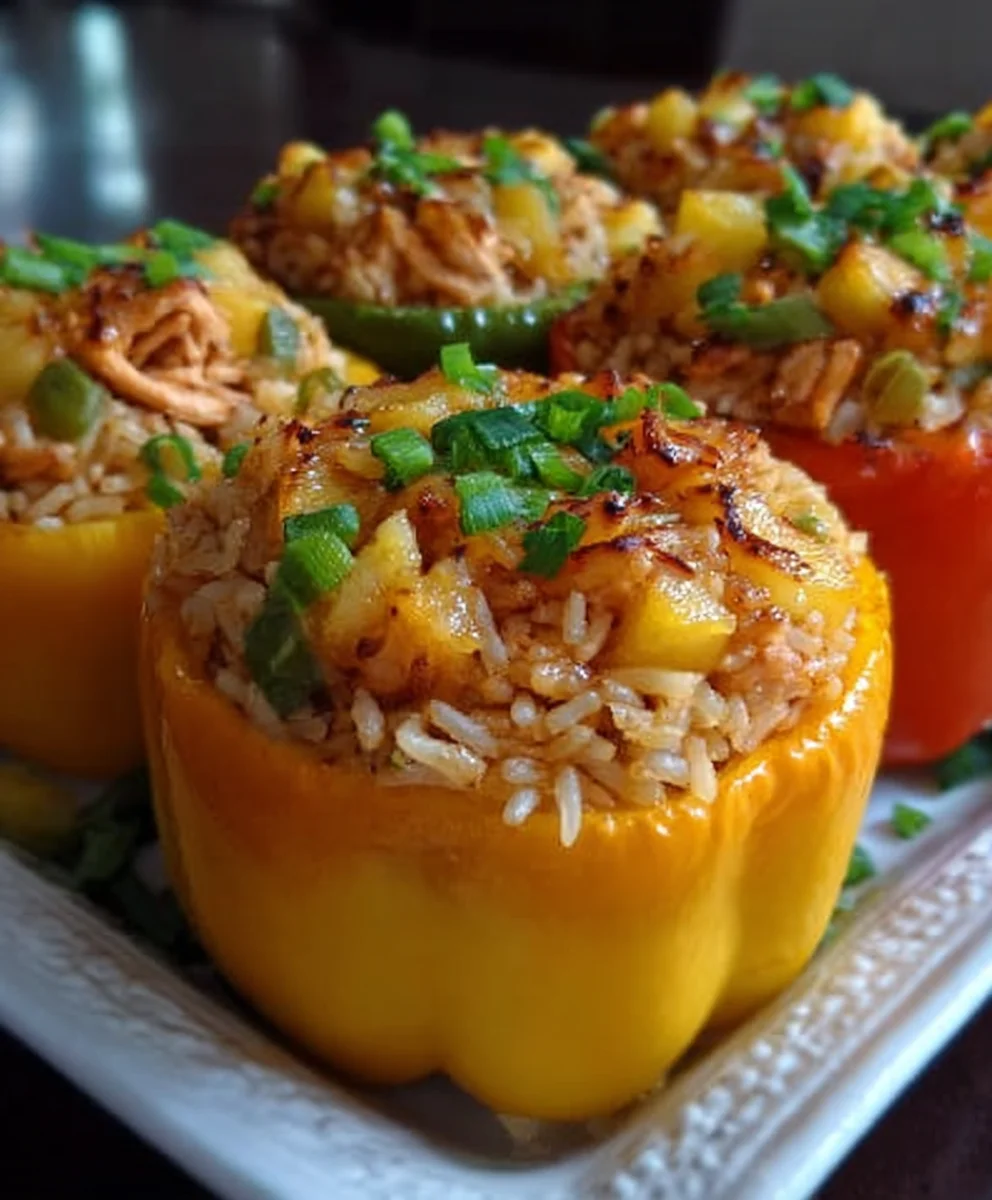 Teriyaki Pineapple Chicken Peppers- Rice Stuffed Delicious