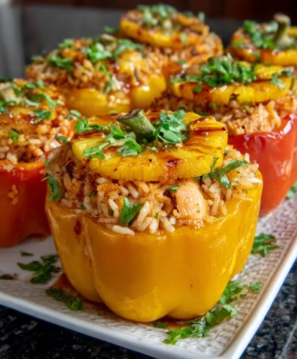 Teriyaki Pineapple Chicken Peppers- Rice Stuffed Delicious