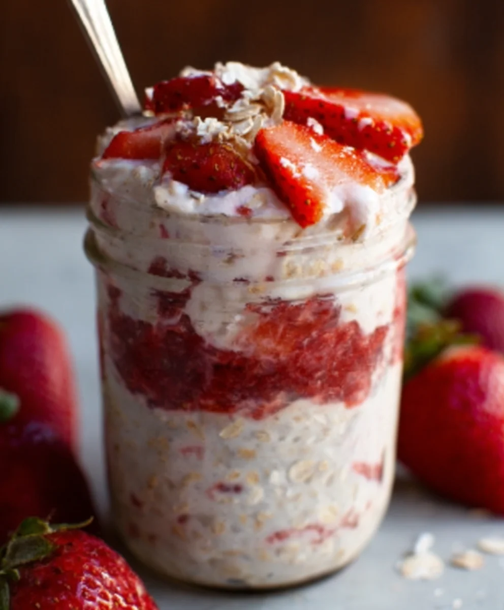 Strawberry Cheesecake Overnight Oats-Easy Recipe