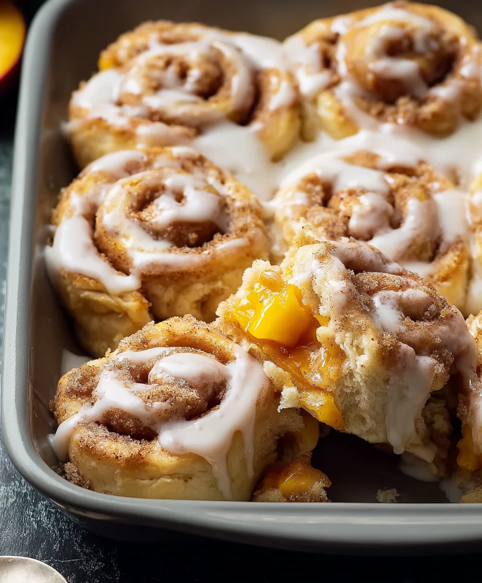 Peach Cobbler Cinnamon Rolls-Sweet Summer Treat