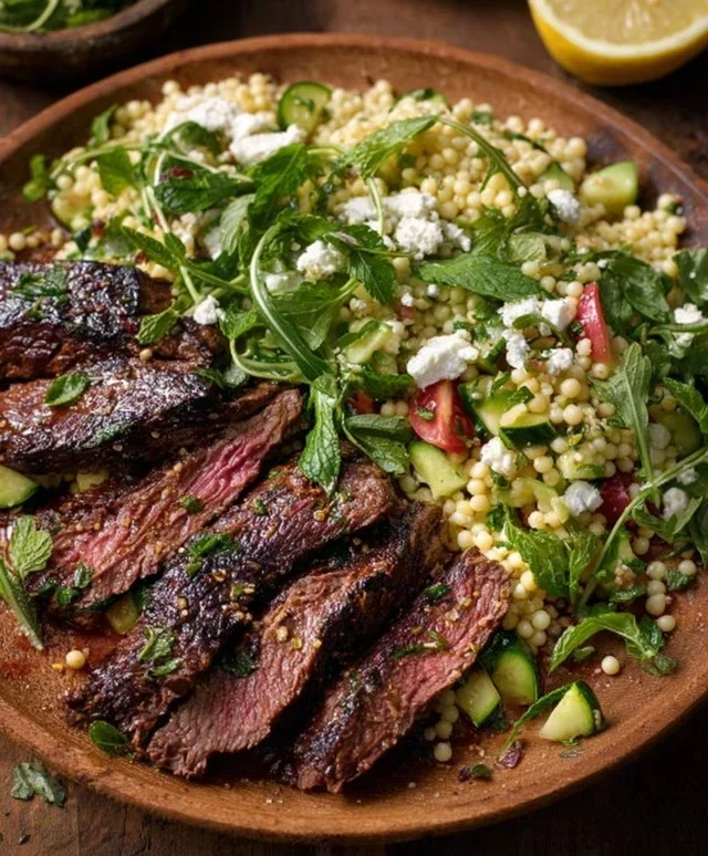 Grilled Skirt Steak with Lemon Herb Couscous Salad