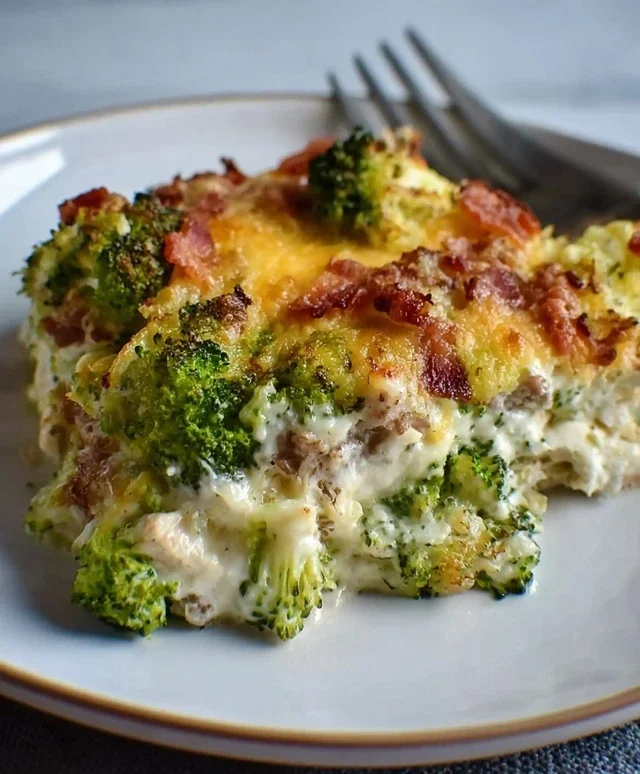 Creamy Low Carb Chicken Casserole with Broccoli and Beef Beef Bacon