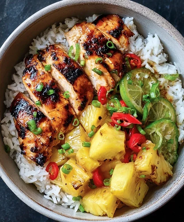 Grilled Chicken and Pineapple Bowls with Coconut Rice