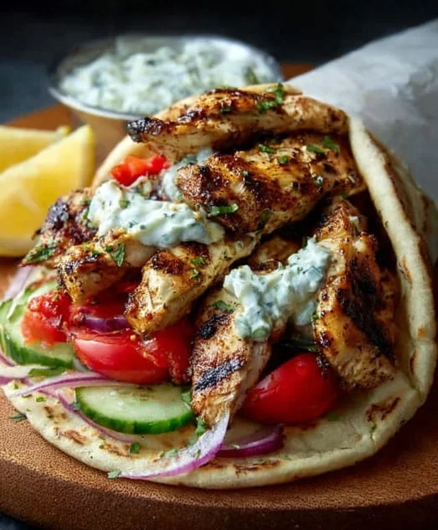 Greek Chicken Gyros with Lemon-Herb Marinade and Tzatziki
