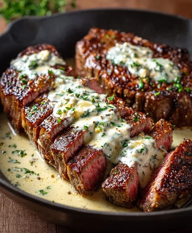 Garlic Butter Steak With Parmesan Cream Sauce