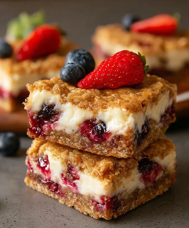 Berry Oatmeal Cheesecake Bars