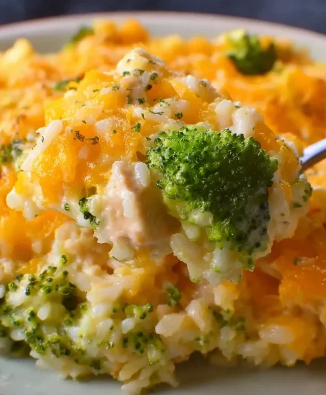 Creamy Chicken Broccoli Rice Cheese Casserole