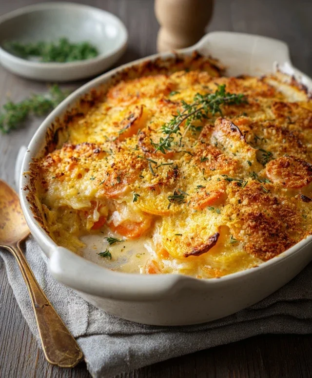 Cheesy Garlic Carrot Gratin – Creamy, Sweet & Savory
