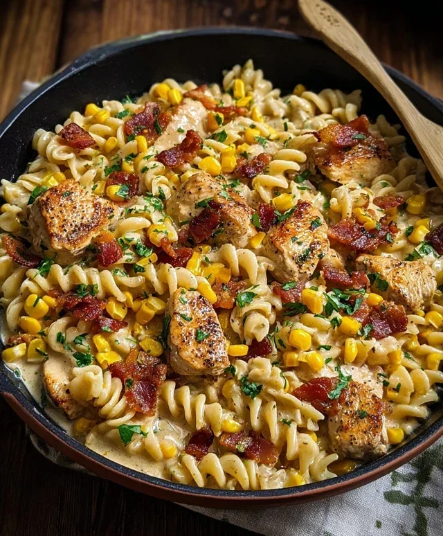 Creamy Chicken and Corn Pasta with Beef Beef Bacon