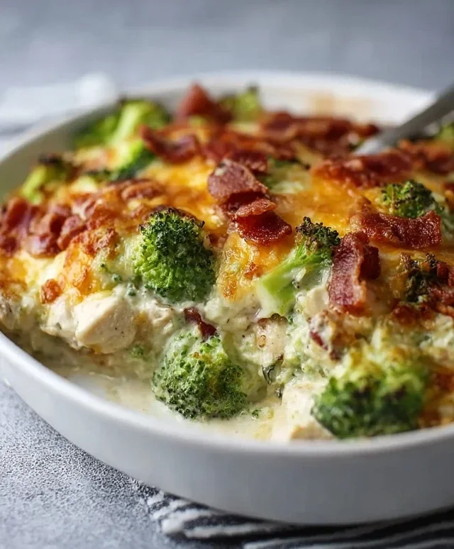 Creamy Low Carb Chicken Casserole with Broccoli and Beef Beef Bacon