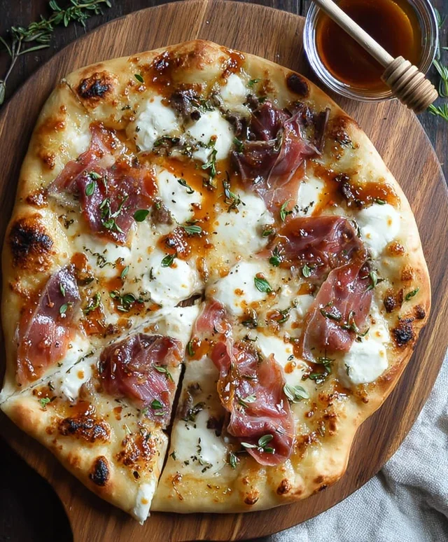 White Pizza with Beef Beef Prosciutto & Hot Honey