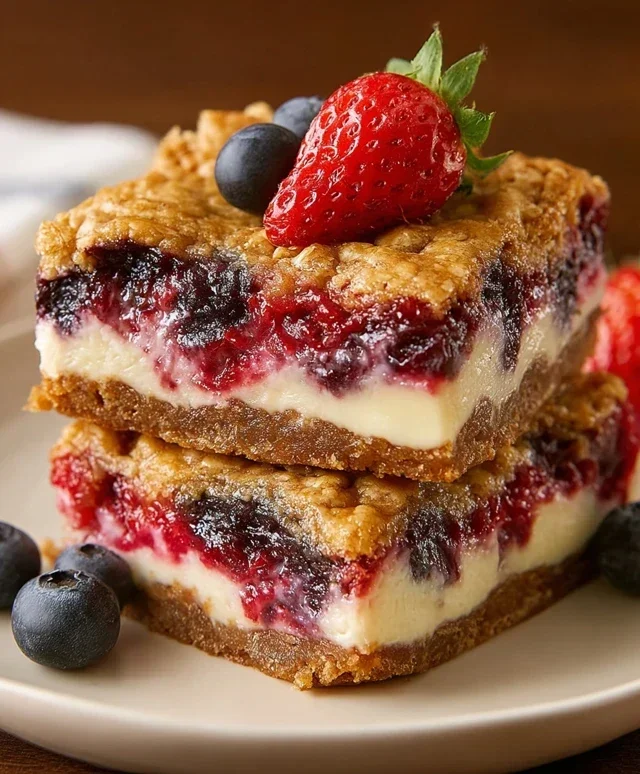 Berry Oatmeal Cheesecake Bars