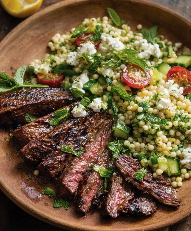 Grilled Skirt Steak with Lemon Herb Couscous Salad