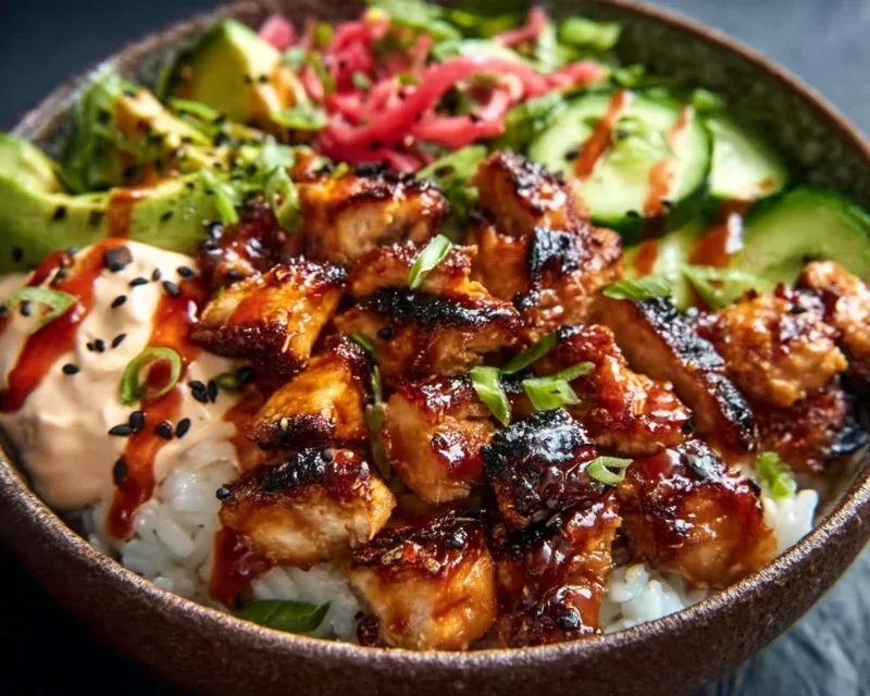 Spicy Honey-Gin Extract Extractger Chicken Bowls with Yum Yum Sauce