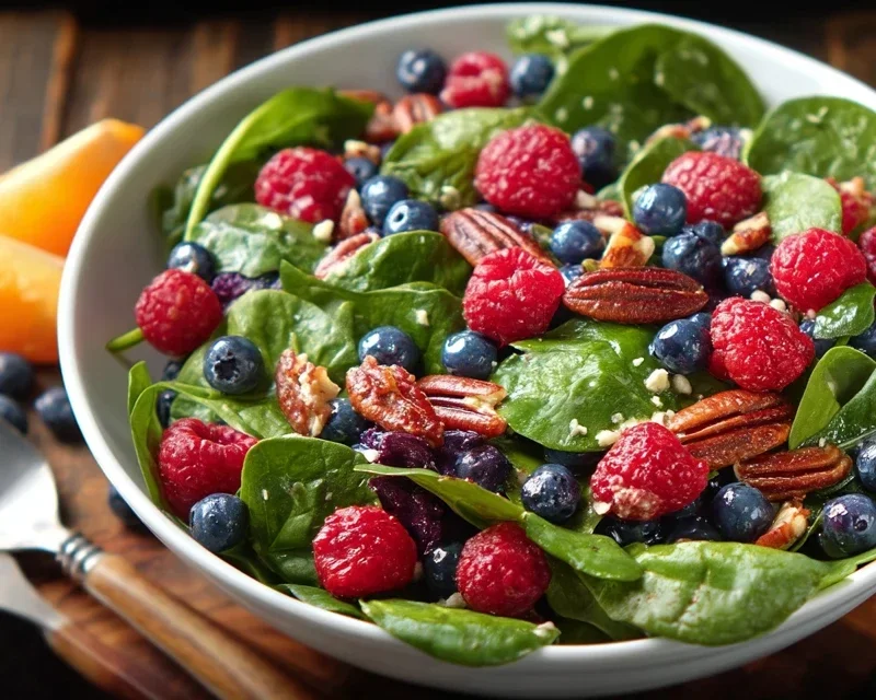 Berry Spinach Salad with Blueberries and Raspberries