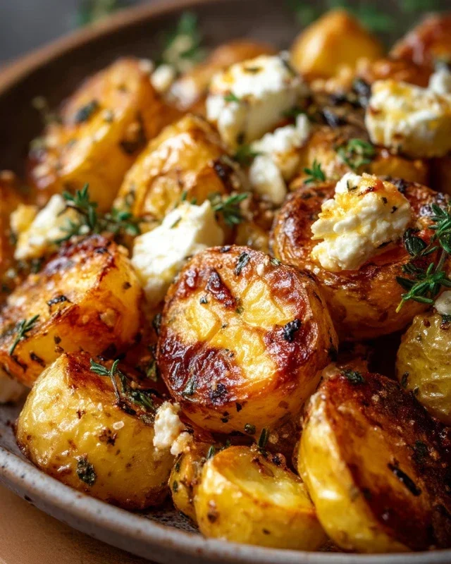 Roasted Potatoes with Baked Feta and Garlic