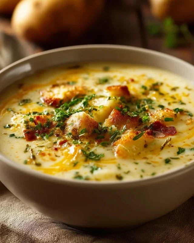 Hearty Cheddar Garlic Herb Potato Soup Recipe