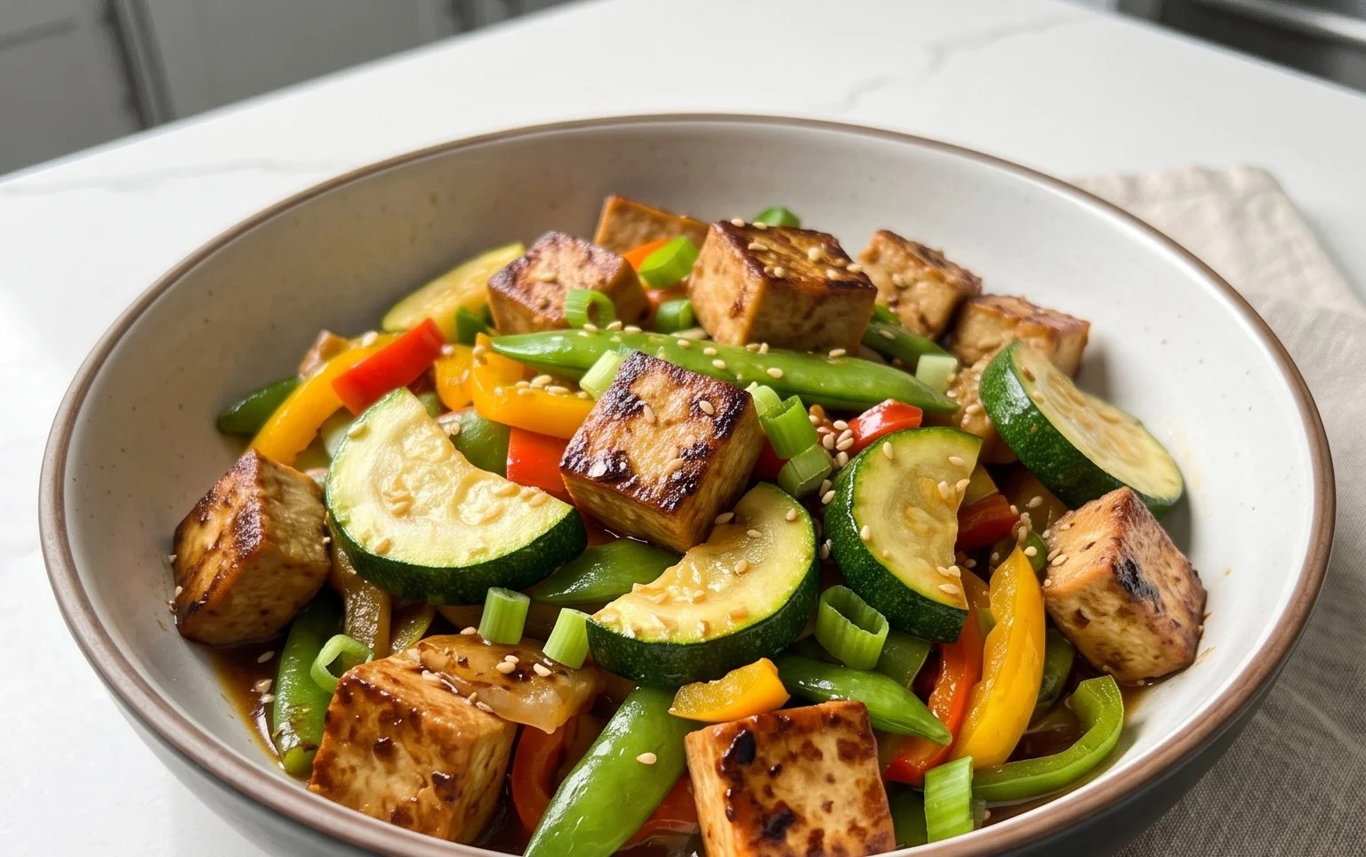 Zucchini Stir Fry With Tofu (Vegan)