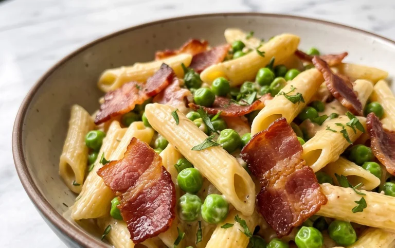 Penne Pasta, Peas and Beef Bacon