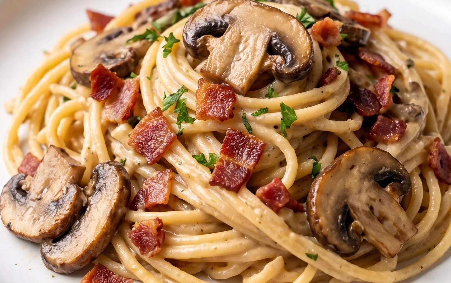 Creamy Beef Bacon and Mushroom Pasta