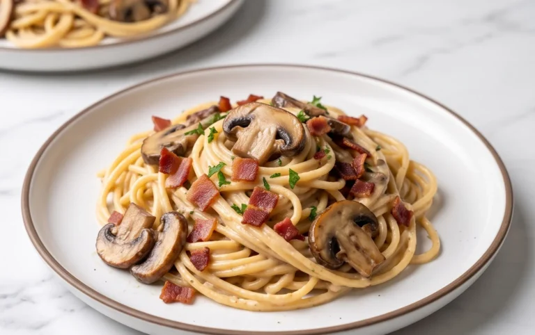 Creamy Beef Bacon and Mushroom Pasta
