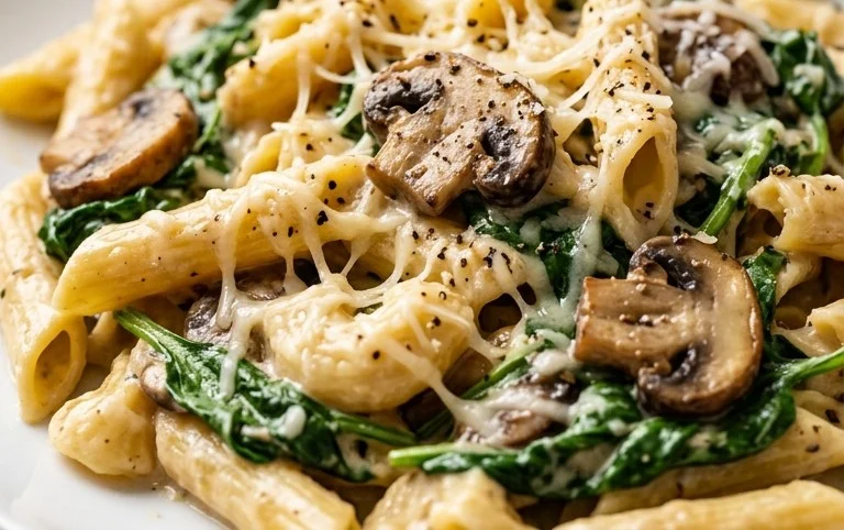 Parmesan Spinach Mushroom Pasta Skillet