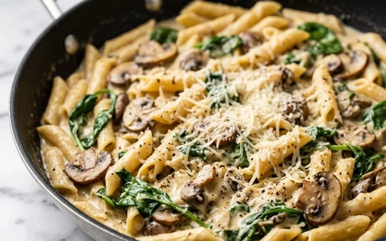 Parmesan Spinach Mushroom Pasta Skillet