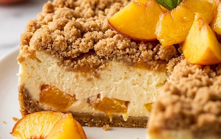 Peach Cream Cheese Cake with Streusel Topping