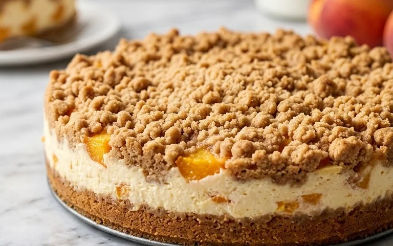 Peach Cream Cheese Cake with Streusel Topping